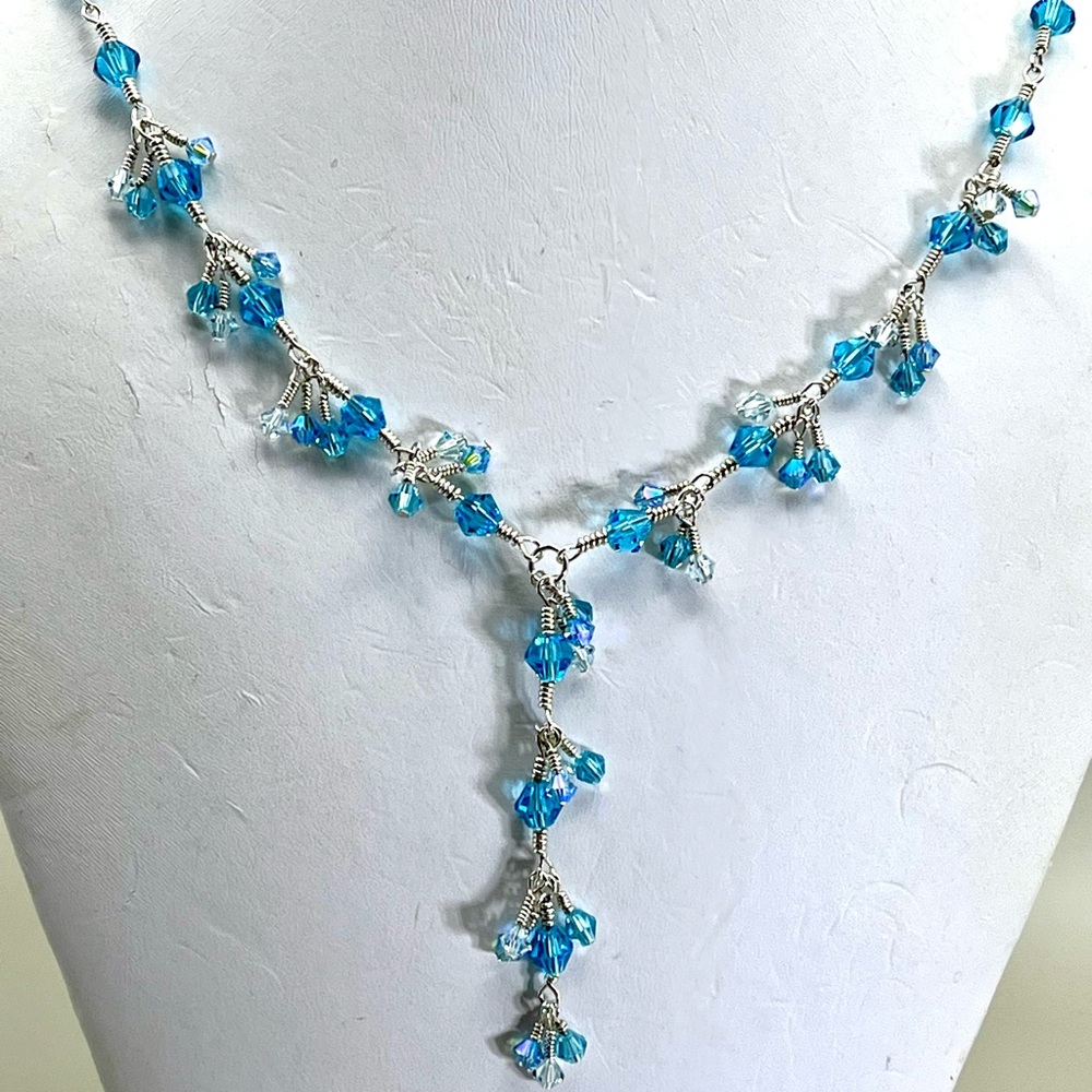 Elegant Aqua Blue and Sterling Silver Swarovski Crystal Necklace